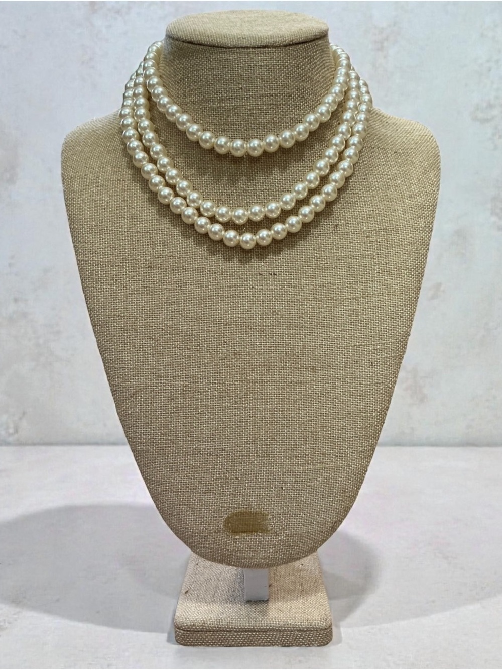 Triple-Strand Faux Pearl Necklace in White